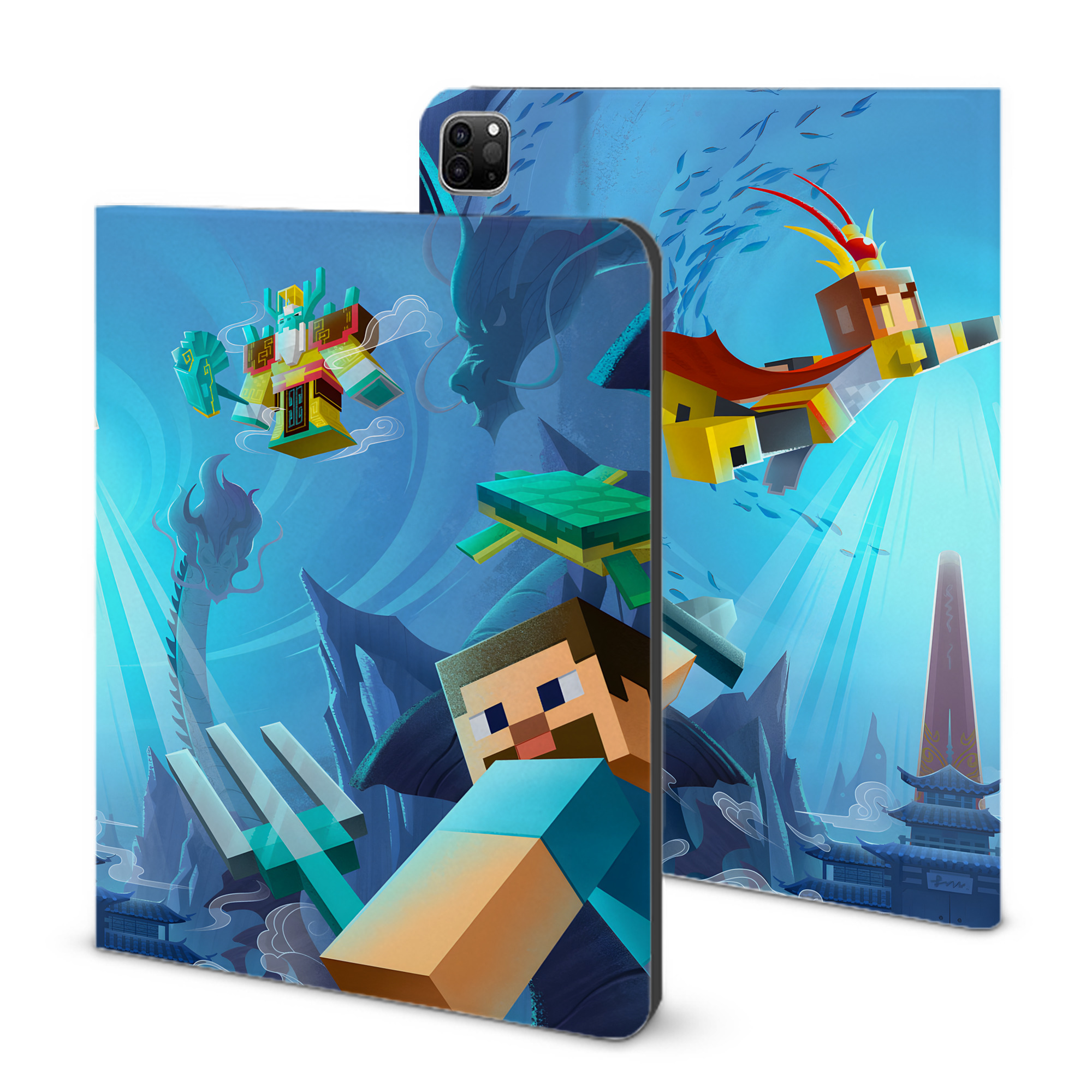 （画像用） マインクラフト ブロックの世界 Minecraft MC Block world IPad ケース ブック型 PUレザー TPU 耐衝撃 軽量 薄型 ペン収納なし 全面保護 IPad 各モデル対応